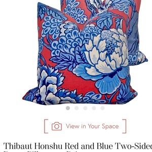 NWT, Thibaut Style Red & Blue Chinoiserie Pillow Covers (2), Double Sided